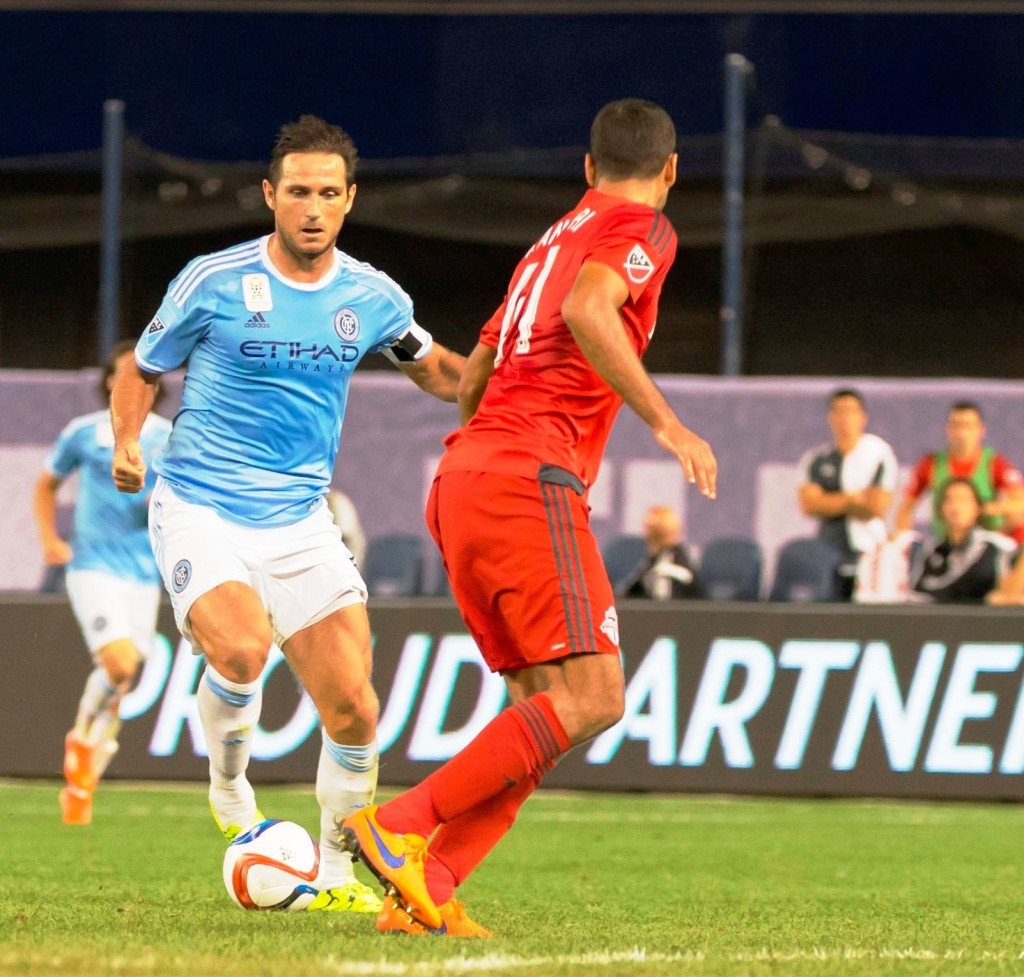 New York, NY - September 16, 2015: Frank Lampard (8) of NYC FC controls ball during game between New York City FC and Toronto FC at Yankee Stadium